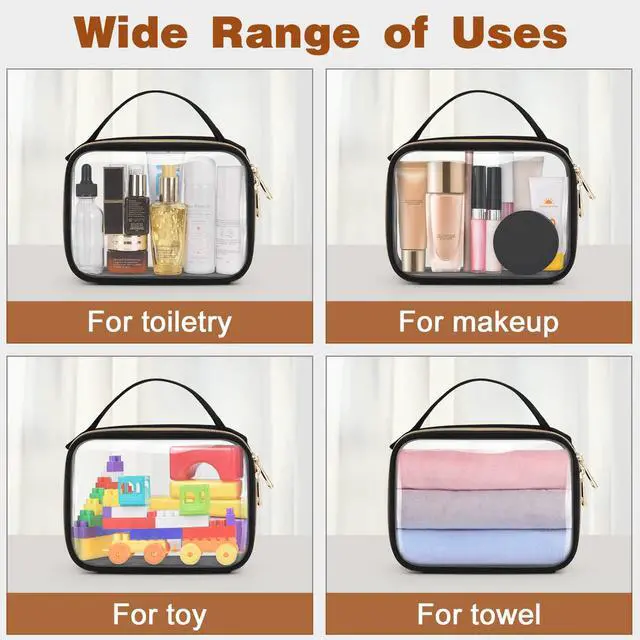 Alt view image 6 of 7 - TSA Approved Toiletry Bag, 3 Pack Clear Makeup Bags with Handles, Quart Size Clear Toiletry Bags, PVC Cosmetic Bags for Women and Men, Carry on Airport Airline Compliant Bag, Black