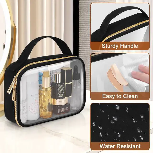 Alt view image 5 of 7 - TSA Approved Toiletry Bag, 3 Pack Clear Makeup Bags with Handles, Quart Size Clear Toiletry Bags, PVC Cosmetic Bags for Women and Men, Carry on Airport Airline Compliant Bag, Black