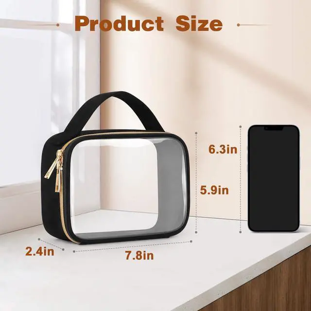 Alt view image 3 of 7 - TSA Approved Toiletry Bag, 3 Pack Clear Makeup Bags with Handles, Quart Size Clear Toiletry Bags, PVC Cosmetic Bags for Women and Men, Carry on Airport Airline Compliant Bag, Black