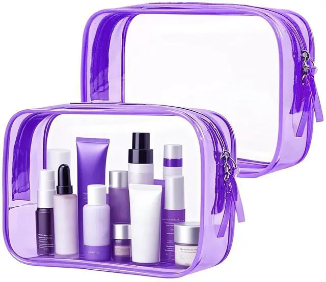 Main image of 2 Pack Clear Travel Toiletry Bag, TSA Approved Toiletry Bag Clear Makeup Bag Quart Size Portable Cosmetic Bags Carry on Travel Accessories Bag for Women Men - Purple