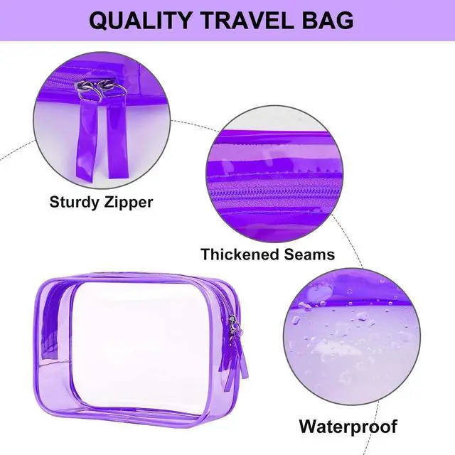 Alt view image 3 of 6 - 2 Pack Clear Travel Toiletry Bag, TSA Approved Toiletry Bag Clear Makeup Bag Quart Size Portable Cosmetic Bags Carry on Travel Accessories Bag for Women Men - Purple