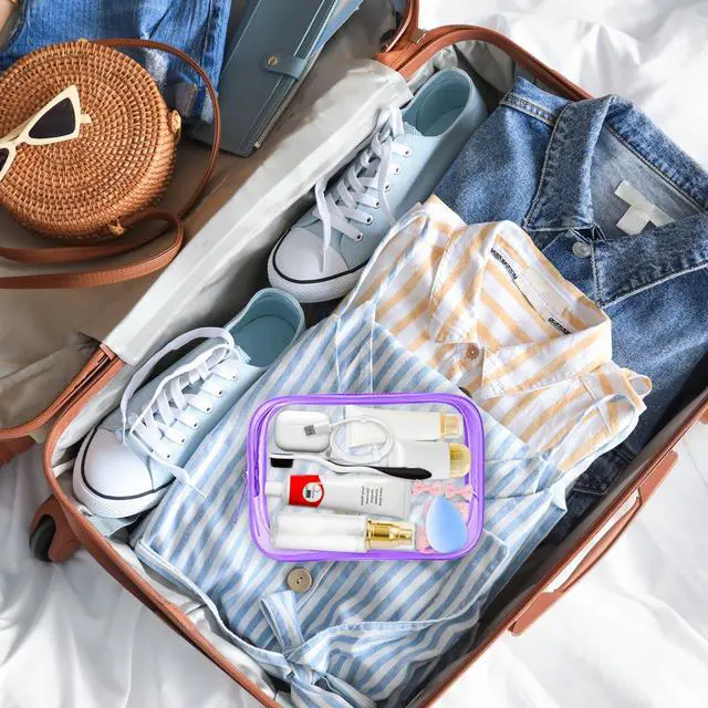 Alt view image 6 of 6 - 2 Pack Clear Travel Toiletry Bag, TSA Approved Toiletry Bag Clear Makeup Bag Quart Size Portable Cosmetic Bags Carry on Travel Accessories Bag for Women Men - Purple