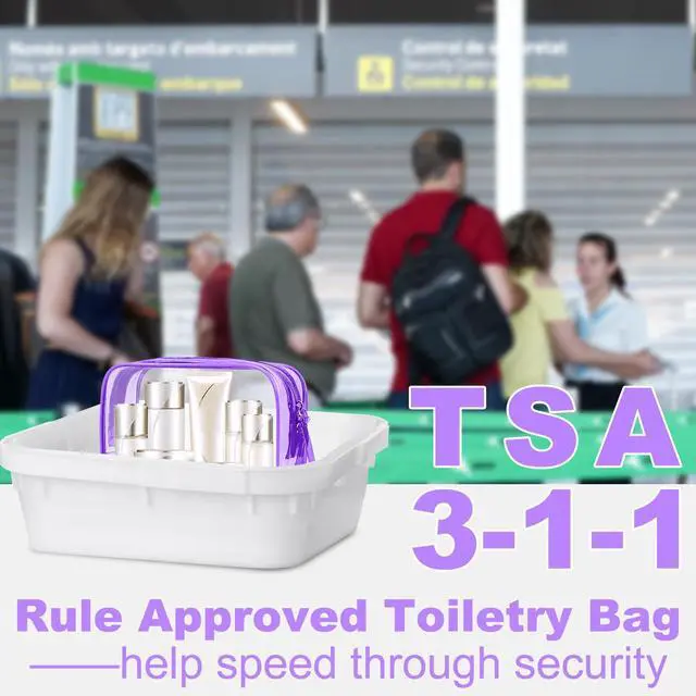 Alt view image 4 of 6 - 2 Pack Clear Travel Toiletry Bag, TSA Approved Toiletry Bag Clear Makeup Bag Quart Size Portable Cosmetic Bags Carry on Travel Accessories Bag for Women Men - Purple