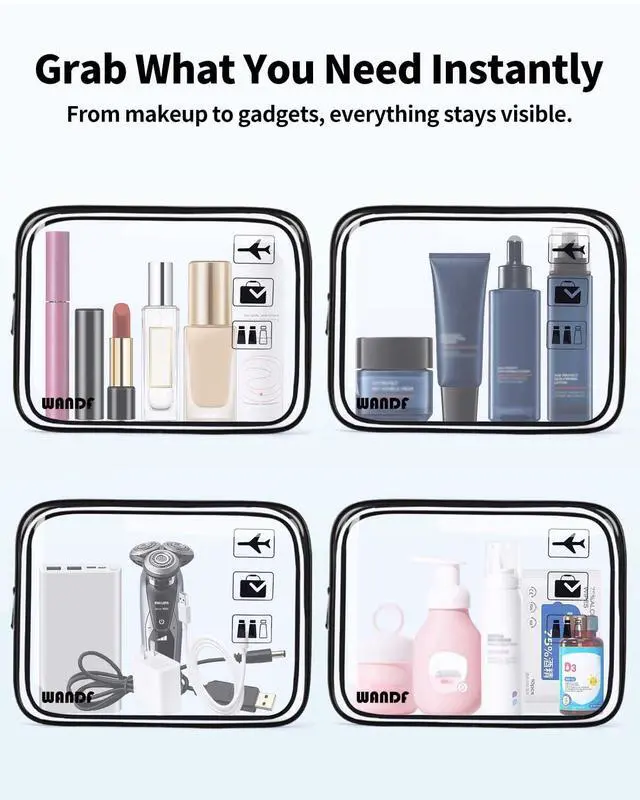 Alt view image 6 of 7 - TSA Approved Toiletry Bag, 2 Pack Clear Makeup Bag