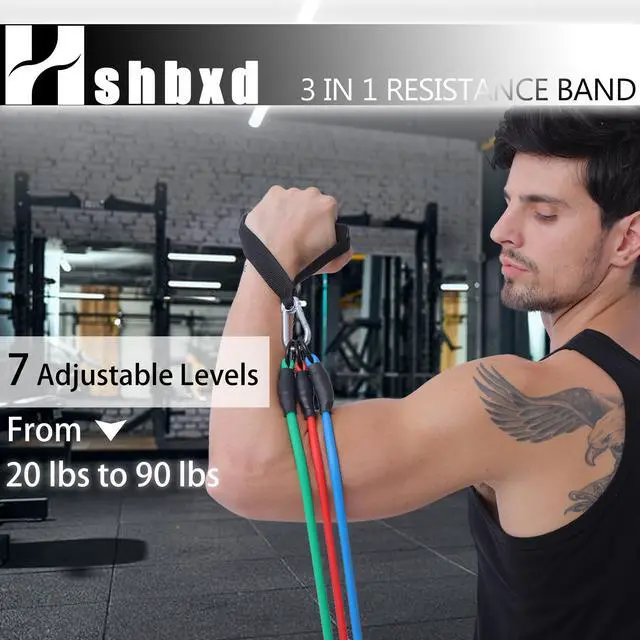Alt view image 2 of 7 - Resistance Bands with Handles for Working Out Women and Men, Exercise Bands with Door Anchor, Stretch Bands for Home Workouts, Simple Guide Included (3pcs Set - 90 lbs)