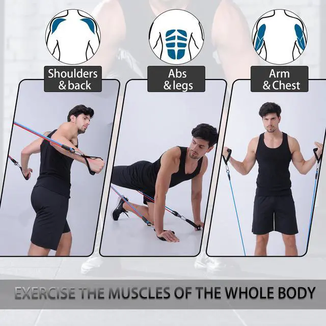 Alt view image 4 of 7 - Resistance Bands with Handles for Working Out Women and Men, Exercise Bands with Door Anchor, Stretch Bands for Home Workouts, Simple Guide Included (3pcs Set - 90 lbs)
