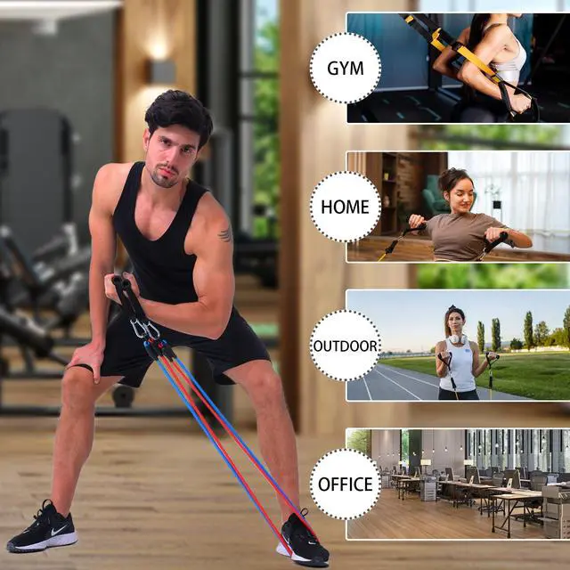 Alt view image 6 of 7 - Resistance Bands with Handles for Working Out Women and Men, Exercise Bands with Door Anchor, Stretch Bands for Home Workouts, Simple Guide Included (3pcs Set - 90 lbs)