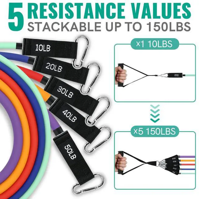 Alt view image 2 of 7 - Heavy Resistance Bands Set for Working Out - Exercise Bands With Door Anchor and Handles - Stretch Bands for Fitness, Workout, Ligas Para Hacer Ejercicio