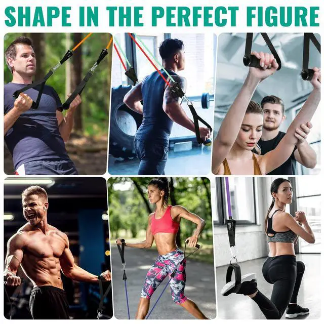 Alt view image 6 of 7 - Heavy Resistance Bands Set for Working Out - Exercise Bands With Door Anchor and Handles - Stretch Bands for Fitness, Workout, Ligas Para Hacer Ejercicio