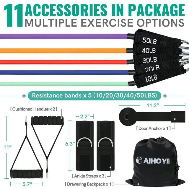 Alt view image 7 of 7 - Heavy Resistance Bands Set for Working Out - Exercise Bands With Door Anchor and Handles - Stretch Bands for Fitness, Workout, Ligas Para Hacer Ejercicio