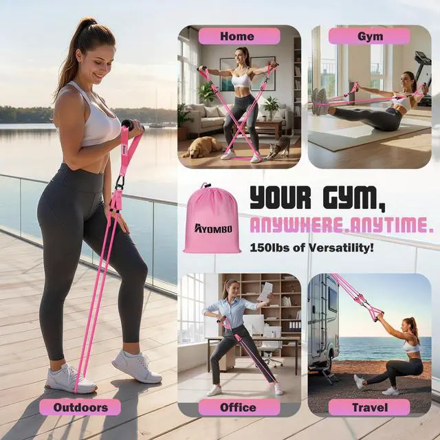 Alt view image 6 of 7 - Resistance Bands, Exercise Bands with Handles for Working Out, Fitness Bands for Women, Workout Equipment Home Gym, Training Bands with Door Anchor, Ankle Straps, Shape Body, Physical Therapy