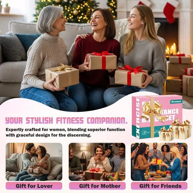 Alt view image 7 of 7 - Resistance Bands, Exercise Bands with Handles for Working Out, Fitness Bands for Women, Workout Equipment Home Gym, Training Bands with Door Anchor, Ankle Straps, Shape Body, Physical Therapy