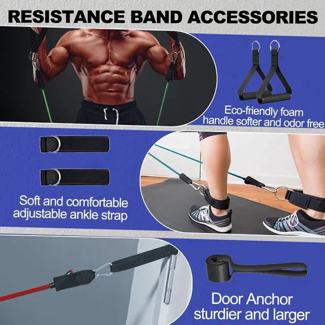 Alt view image 4 of 7 - Resistance Bands,Exercise Bands,Grip Strength Trainer,Resistance Bands for Working Out with Handles for Men and Women,Workout Bands with Door Anchor and Ankle,Strength Training Home Gym Equipment
