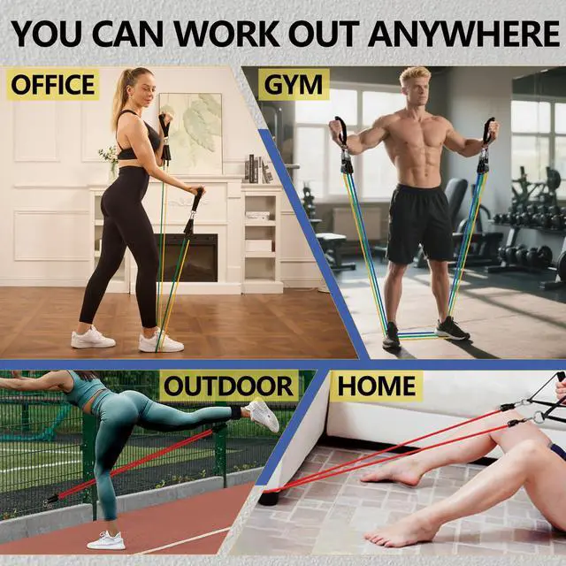 Alt view image 6 of 7 - Resistance Bands,Exercise Bands,Grip Strength Trainer,Resistance Bands for Working Out with Handles for Men and Women,Workout Bands with Door Anchor and Ankle,Strength Training Home Gym Equipment