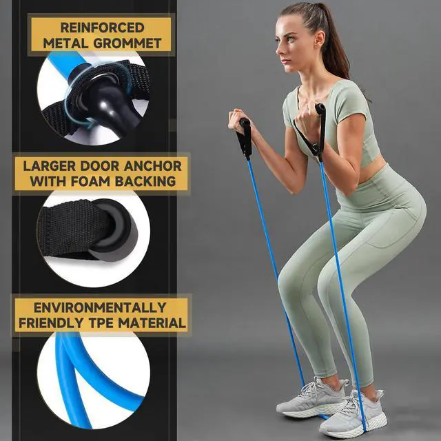 Alt view image 3 of 7 - Single Resistance Bands with Handles for Working Out Women and Men, Exercise Bands with Door Anchor, Stretch Bands for Home Workouts, Simple Guide Included (Extra light-yellow-10 lbs)