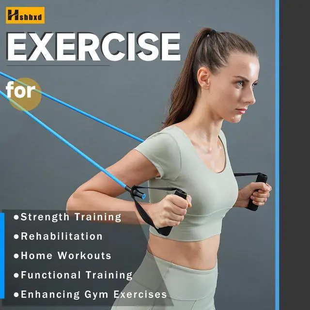 Alt view image 4 of 7 - Single Resistance Bands with Handles for Working Out Women and Men, Exercise Bands with Door Anchor, Stretch Bands for Home Workouts, Simple Guide Included (Extra light-yellow-10 lbs)