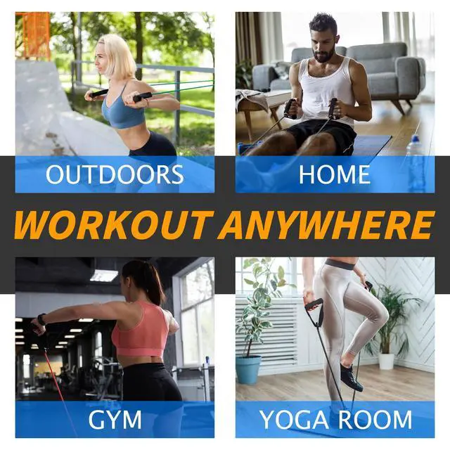 Alt view image 5 of 7 - Single Resistance Bands with Handles for Working Out Women and Men, Exercise Bands with Door Anchor, Stretch Bands for Home Workouts, Simple Guide Included (Extra light-yellow-10 lbs)
