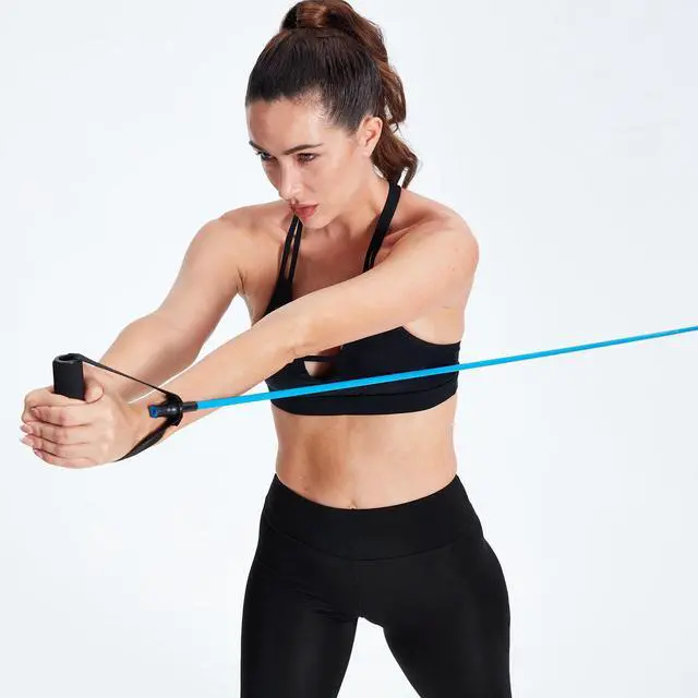 Alt view image 7 of 7 - Single Resistance Bands with Handles for Working Out Women and Men, Exercise Bands with Door Anchor, Stretch Bands for Home Workouts, Simple Guide Included (Extra light-yellow-10 lbs)