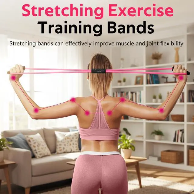 Alt view image 4 of 6 - Figure 8 Fitness Resistance Bands with Handles - Exercise Tube Band Set of 3 for Arm and Shoulder Stretch, Rope 8 Word Elastic for Women and Men
