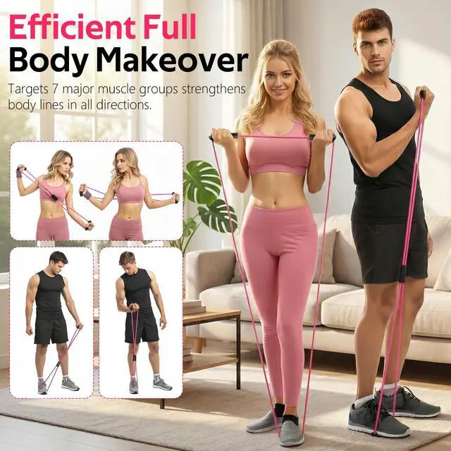 Alt view image 5 of 6 - Figure 8 Fitness Resistance Bands with Handles - Exercise Tube Band Set of 3 for Arm and Shoulder Stretch, Rope 8 Word Elastic for Women and Men