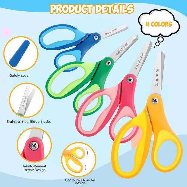 Alt view image 2 of 7 - 5" Kids Scissors, Small Safety Toddler Blunt Tip Scissors, 4 Pack