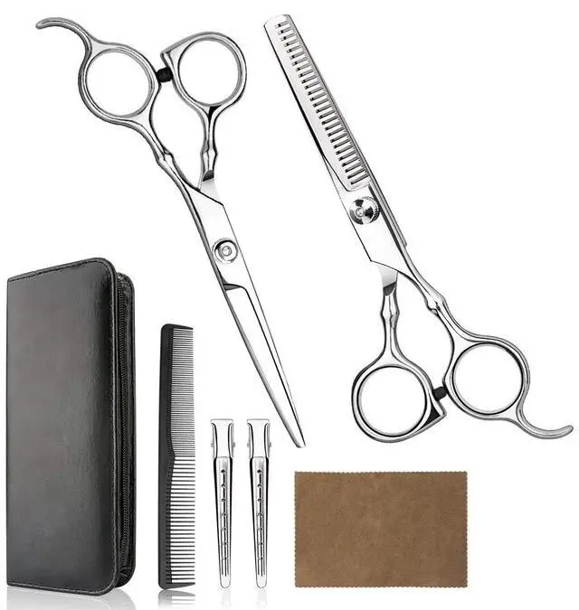 Main image of Hair Cutting Scissors Professional Home Haircutting Barber/Salon Thinning Shears Kit with Comb and Case for Men/Women (Silver)