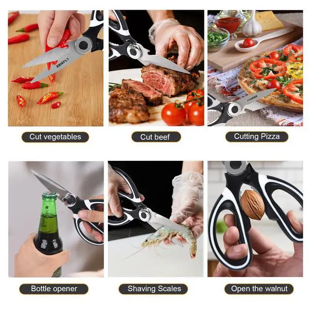 Alt view image 3 of 7 - Kitchen Scissors Utility Chopping Scissor Professional Shears for Meat Cutting Sharp Kitchenaid Shears Multipurpose Scissor for Food Outdoor BBQ No Rust + 100 Pcs Plastic Gloves Disposable