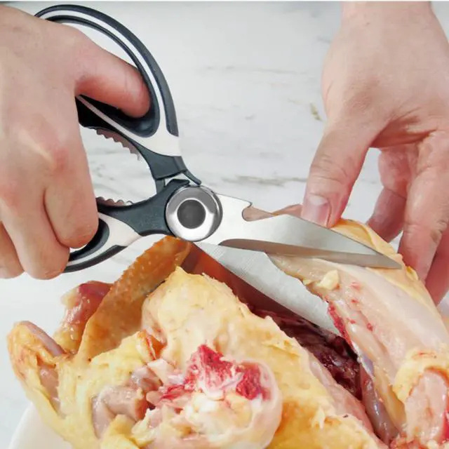 Alt view image 4 of 7 - Kitchen Scissors Utility Chopping Scissor Professional Shears for Meat Cutting Sharp Kitchenaid Shears Multipurpose Scissor for Food Outdoor BBQ No Rust + 100 Pcs Plastic Gloves Disposable