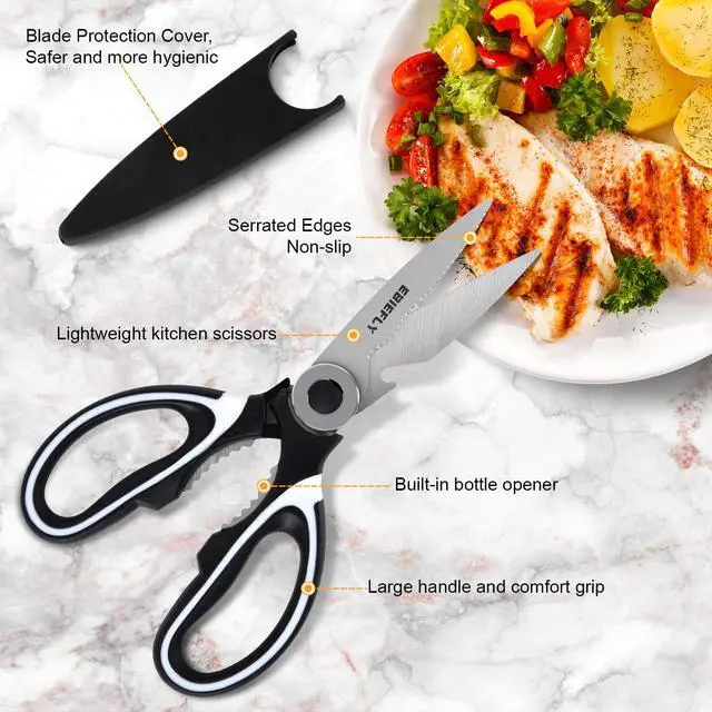 Alt view image 5 of 7 - Kitchen Scissors Utility Chopping Scissor Professional Shears for Meat Cutting Sharp Kitchenaid Shears Multipurpose Scissor for Food Outdoor BBQ No Rust + 100 Pcs Plastic Gloves Disposable