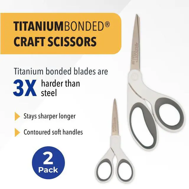 Alt view image 2 of 6 - 5-Inch Micro-Tip & 8-Inch Bent Craft Fabric Scissors - Titanium Bonded Blades for Heavy Fabric and Precise Snips, 2 Pack