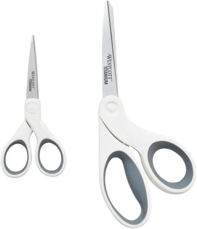 Main image of 5-Inch Micro-Tip & 8-Inch Bent Craft Fabric Scissors - Titanium Bonded Blades for Heavy Fabric and Precise Snips, 2 Pack