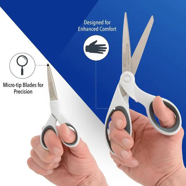 Alt view image 3 of 6 - 5-Inch Micro-Tip & 8-Inch Bent Craft Fabric Scissors - Titanium Bonded Blades for Heavy Fabric and Precise Snips, 2 Pack