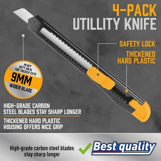 Alt view image 3 of 7 - 14-Piece Retractable Box Cutter, Utility Knifes for Boxes, Cartons, Cardboard Cutting, 18mm & 9mm Wide Blade Cutter, Very Suitable for Office and Home Use.