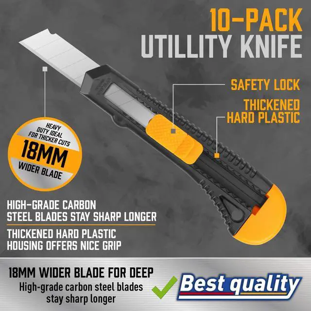 Alt view image 2 of 7 - 14-Piece Retractable Box Cutter, Utility Knifes for Boxes, Cartons, Cardboard Cutting, 18mm & 9mm Wide Blade Cutter, Very Suitable for Office and Home Use.
