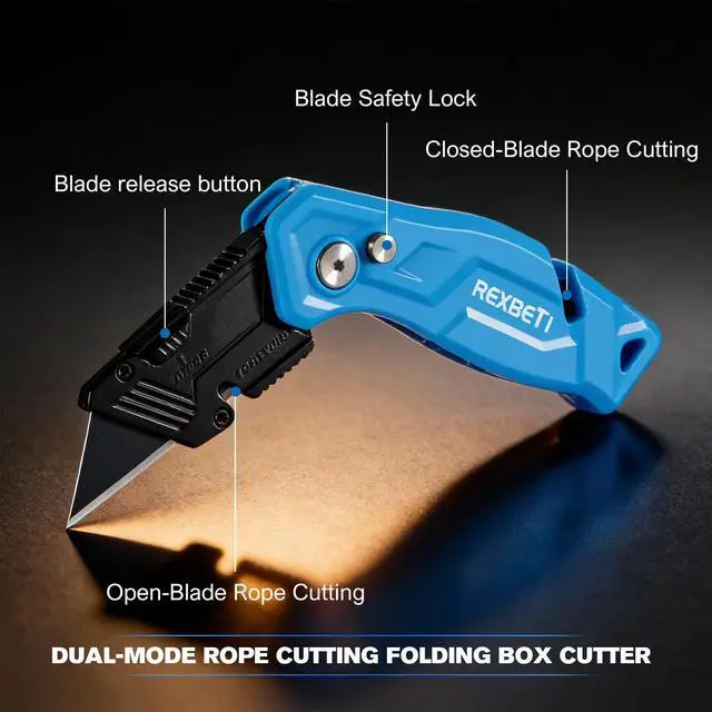 Alt view image 4 of 7 - 4-Pack Box Cutter Utility Knife, Folding Pocket Knife, 14 Blades | SK2 Black-Coated Anti-Rust Blades, Quick-Change Design, Safety Lock, One-Hand Operation, Folding Design for Cartons and DIY