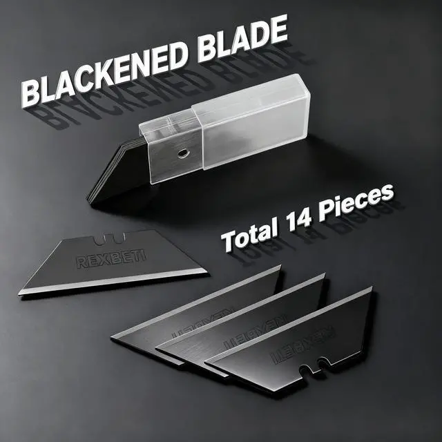 Alt view image 7 of 7 - 4-Pack Box Cutter Utility Knife, Folding Pocket Knife, 14 Blades | SK2 Black-Coated Anti-Rust Blades, Quick-Change Design, Safety Lock, One-Hand Operation, Folding Design for Cartons and DIY