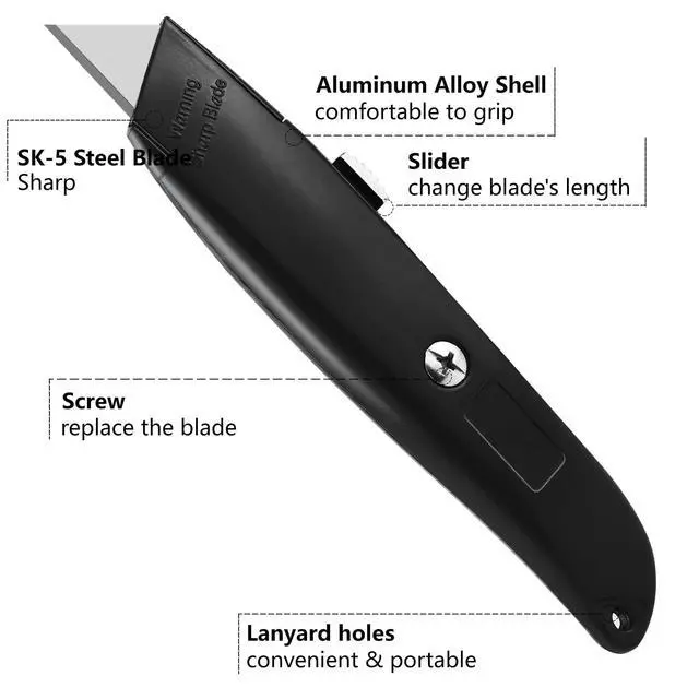 Alt view image 5 of 6 - 2 Pack Box Cutters Retractable Utility Knife, Black