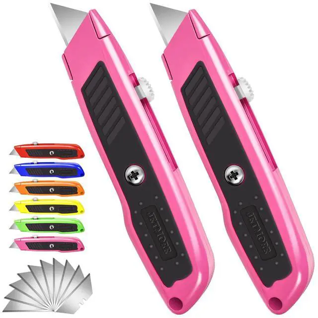 Main image of Box Cutter, 2 Pack Pink Utility Knife, Razor Knife, Box Opener