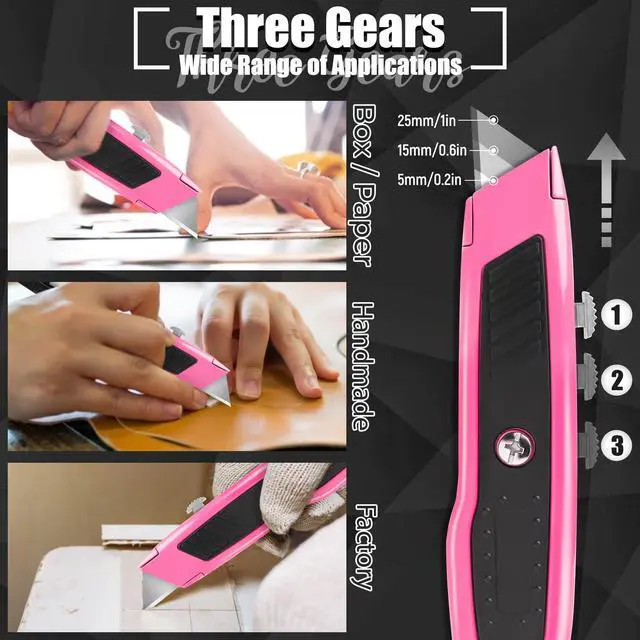 Alt view image 3 of 6 - Box Cutter, 2 Pack Pink Utility Knife, Razor Knife, Box Opener
