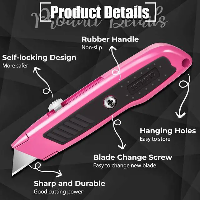 Alt view image 5 of 6 - Box Cutter, 2 Pack Pink Utility Knife, Razor Knife, Box Opener