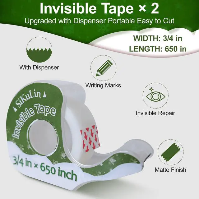 Alt view image 3 of 7 - Tape,Gift Wrapping Tape, 6 Rolls with Dispensers, Includes Invisible, Double-Sided and Clear Tape for Wrapping Paper, Back to School, Home, Office, Christmas, Holiday