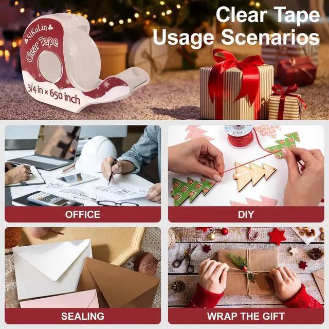 Alt view image 5 of 7 - Tape,Gift Wrapping Tape, 6 Rolls with Dispensers, Includes Invisible, Double-Sided and Clear Tape for Wrapping Paper, Back to School, Home, Office, Christmas, Holiday