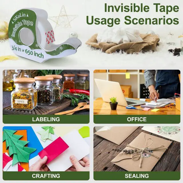 Alt view image 6 of 7 - Tape,Gift Wrapping Tape, 6 Rolls with Dispensers, Includes Invisible, Double-Sided and Clear Tape for Wrapping Paper, Back to School, Home, Office, Christmas, Holiday