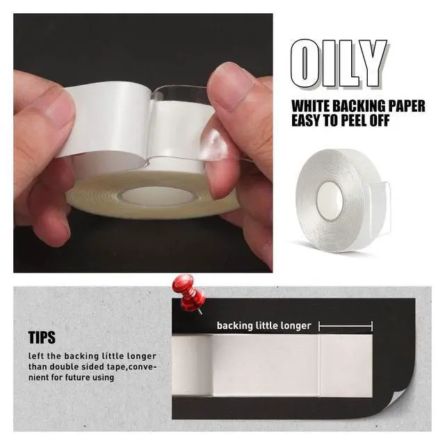 Alt view image 4 of 7 - Double Sided Tape Heavy Duty 1/2 in x 10 ft, Removable Nano Tape