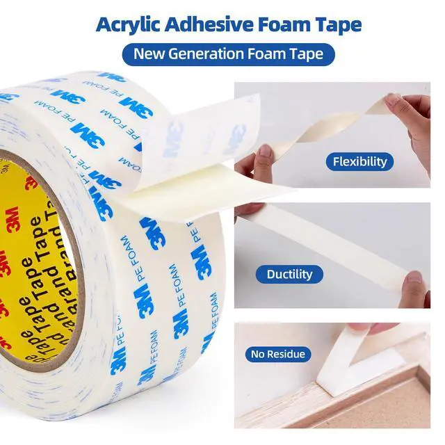 Alt view image 7 of 7 - 3M Double Sided Tape 0.39"×16.5Ft, Mounting Tape Heavy Duty No Residue