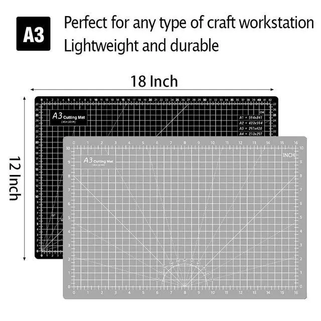 Alt view image 2 of 7 - 18"x12" Thickened Self Healing Cutting Mat, A3 Rotary Cutting Sewing Mat for Crafts, Double Sided 5-Ply Table Cutting Board for Fabric Quilting Leather Hobby Project, Grey/Black