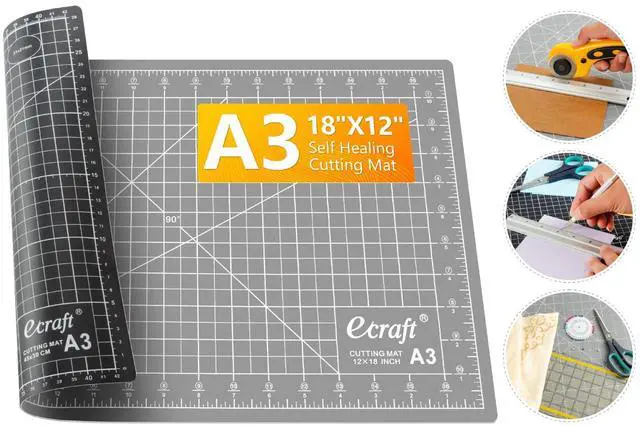 Main image of Self Healing Cutting Mat 18x12 Inch A3, 5-Ply Double Sided Rotary Cutting Board with Grid, Grey/Black for Sewing, Quilting, Fabric & Craft Projects