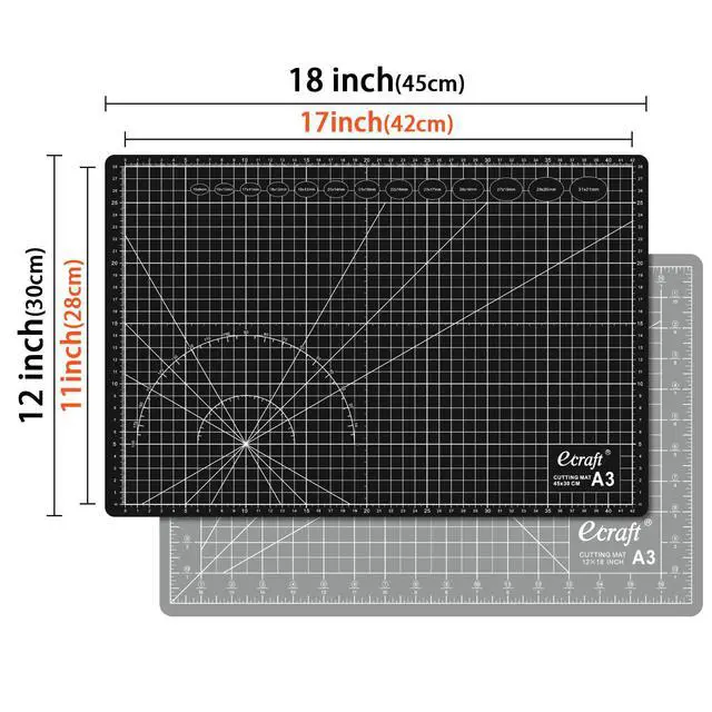 Alt view image 2 of 6 - Self Healing Cutting Mat 18x12 Inch A3, 5-Ply Double Sided Rotary Cutting Board with Grid, Grey/Black for Sewing, Quilting, Fabric & Craft Projects