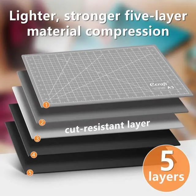 Alt view image 3 of 6 - Self Healing Cutting Mat 18x12 Inch A3, 5-Ply Double Sided Rotary Cutting Board with Grid, Grey/Black for Sewing, Quilting, Fabric & Craft Projects
