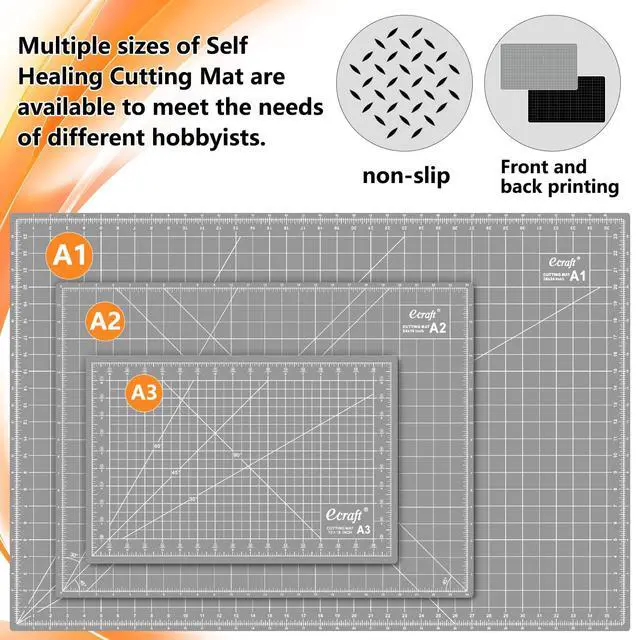 Alt view image 5 of 6 - Self Healing Cutting Mat 18x12 Inch A3, 5-Ply Double Sided Rotary Cutting Board with Grid, Grey/Black for Sewing, Quilting, Fabric & Craft Projects
